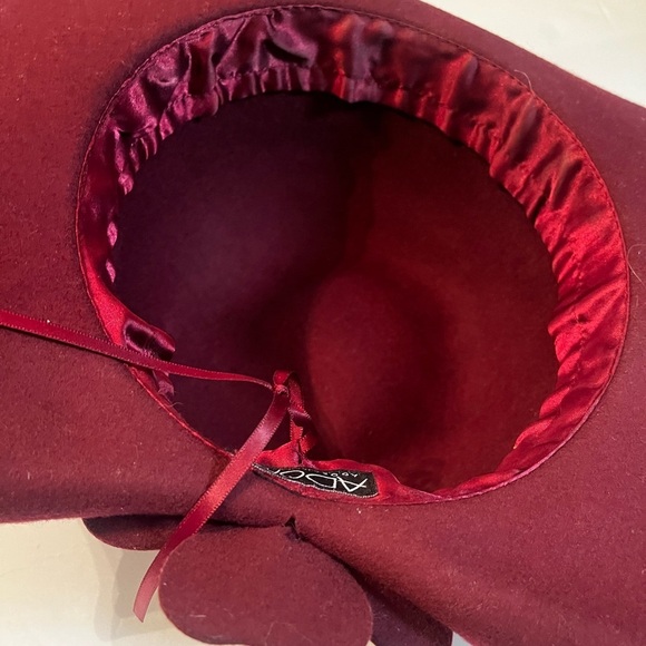 Adora Women's Wool Felt Floppy Fedora Hat with Folded Bow Burgundy OSFA - Picture 7 of 8